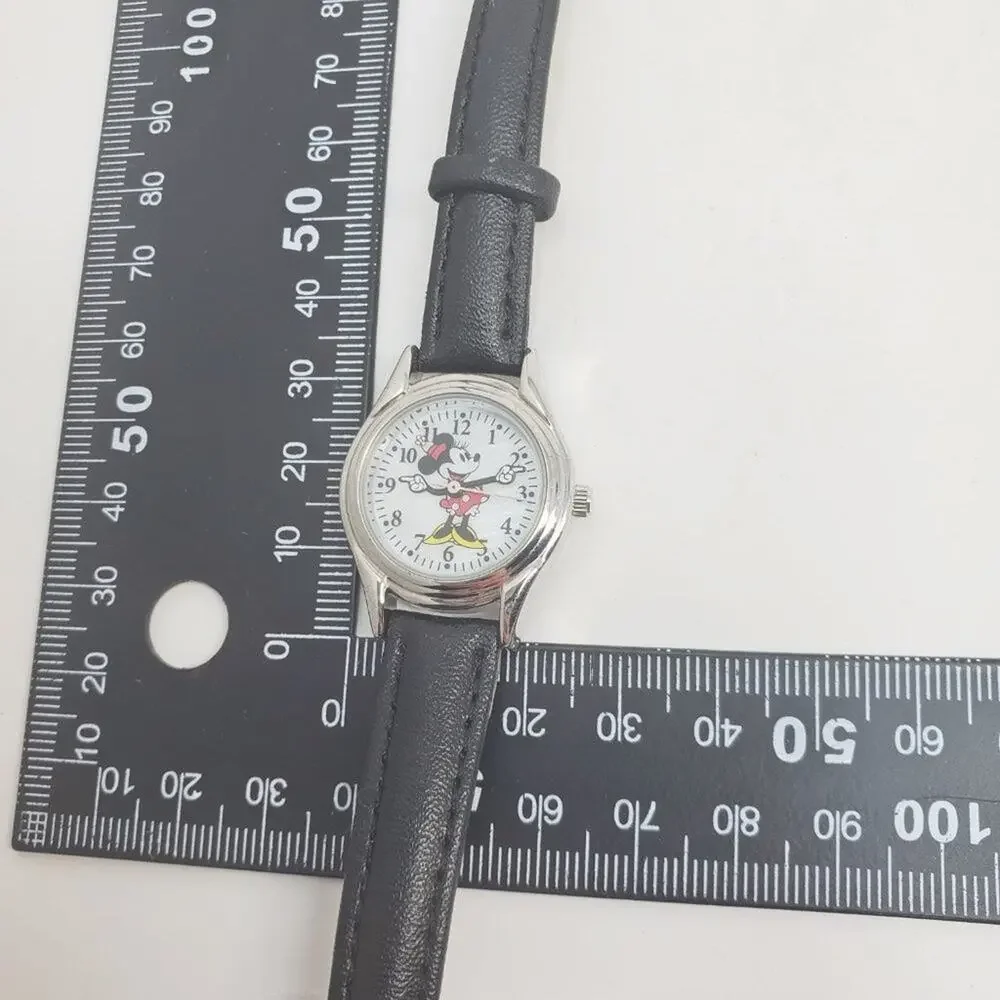 Disney Minnie Mouse Watch with Black Leather-Like Band